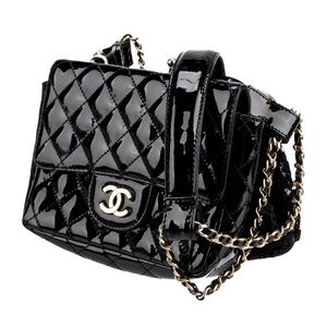 Chanel Black duo Quilted patent lace shoulder Bag